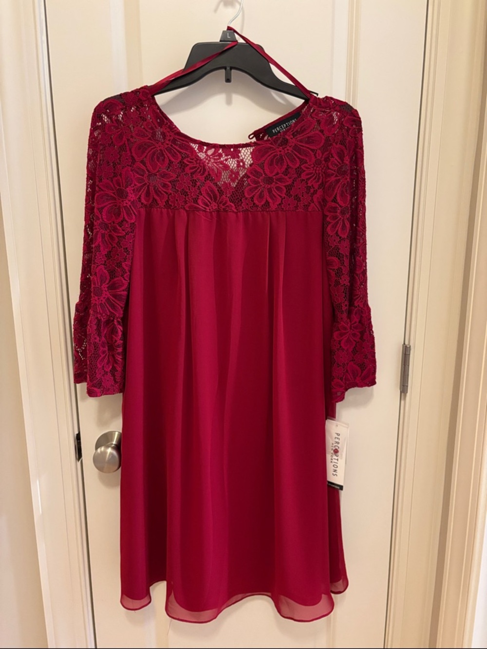Perceptions Burgundy Lace Yoke A-Line Dress